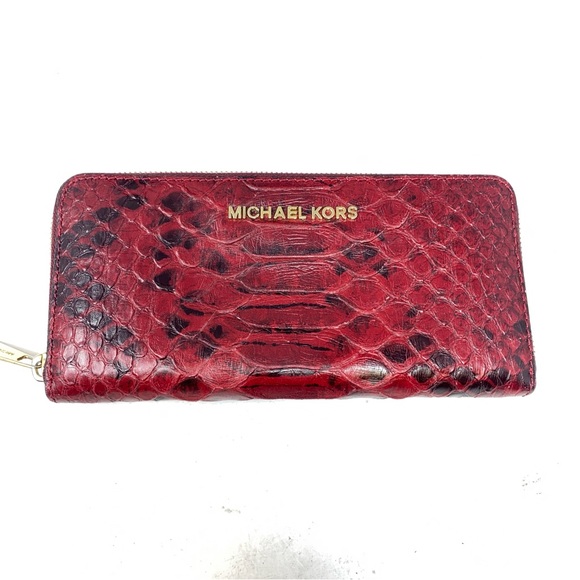 Michael Kors Red Python Embossed Large Hamilton Bag with Matching Wallet. - Picture 8 of 13